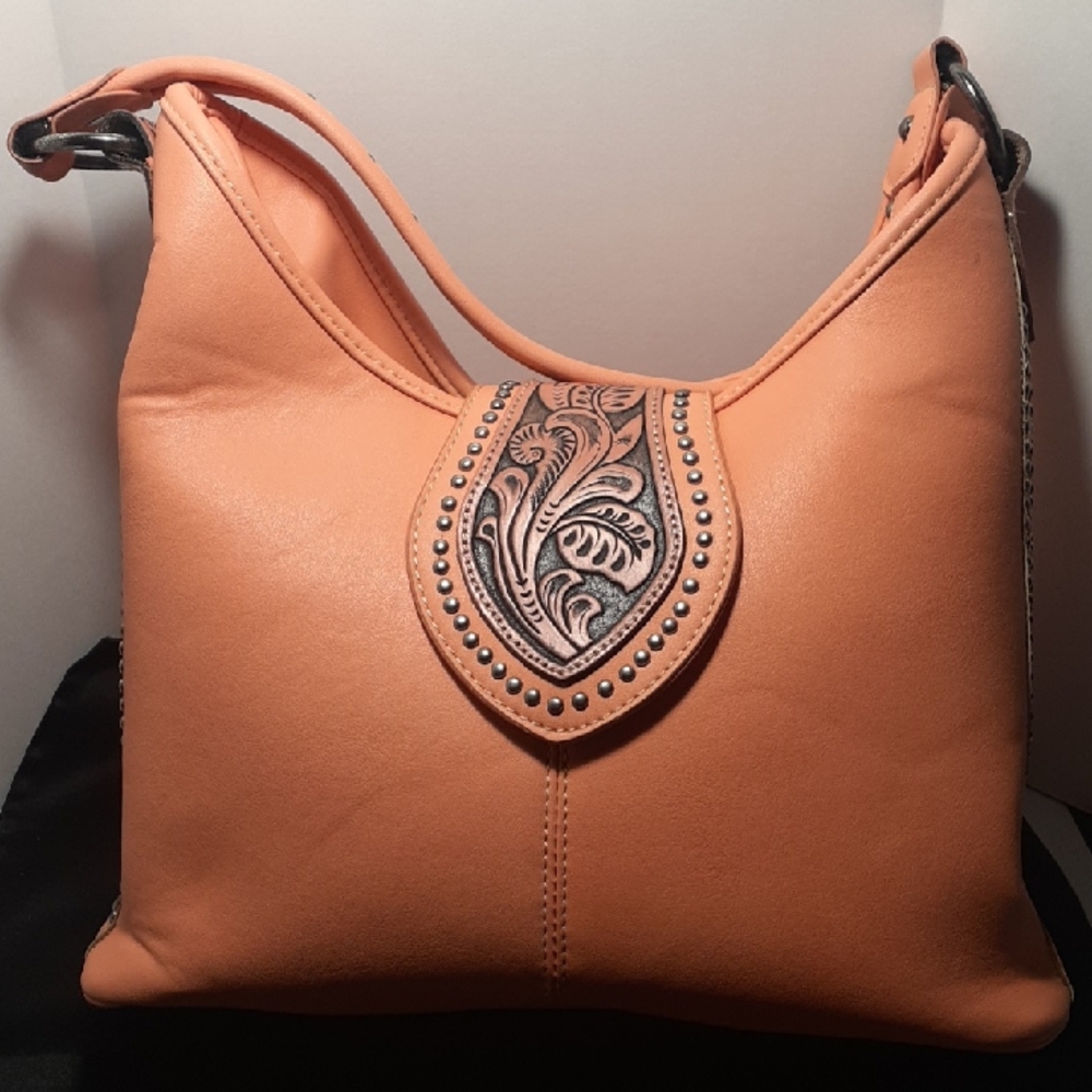 NEW Montana West Concealed Carry Shoulder Hobo Bag. Lovely Orange Leather Studs